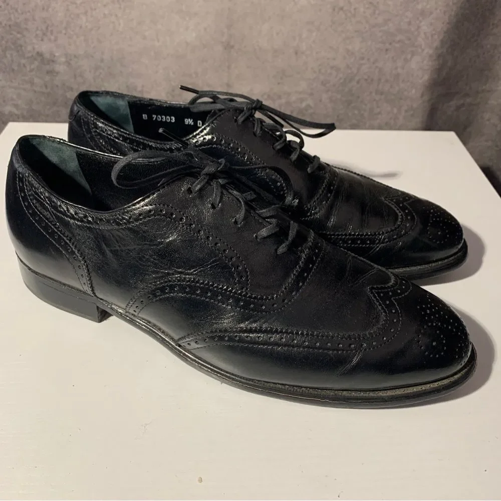 Nunn Bush Dress Shoes Mens 9.5 D Wingtip Oxford Black Leather Lace Up